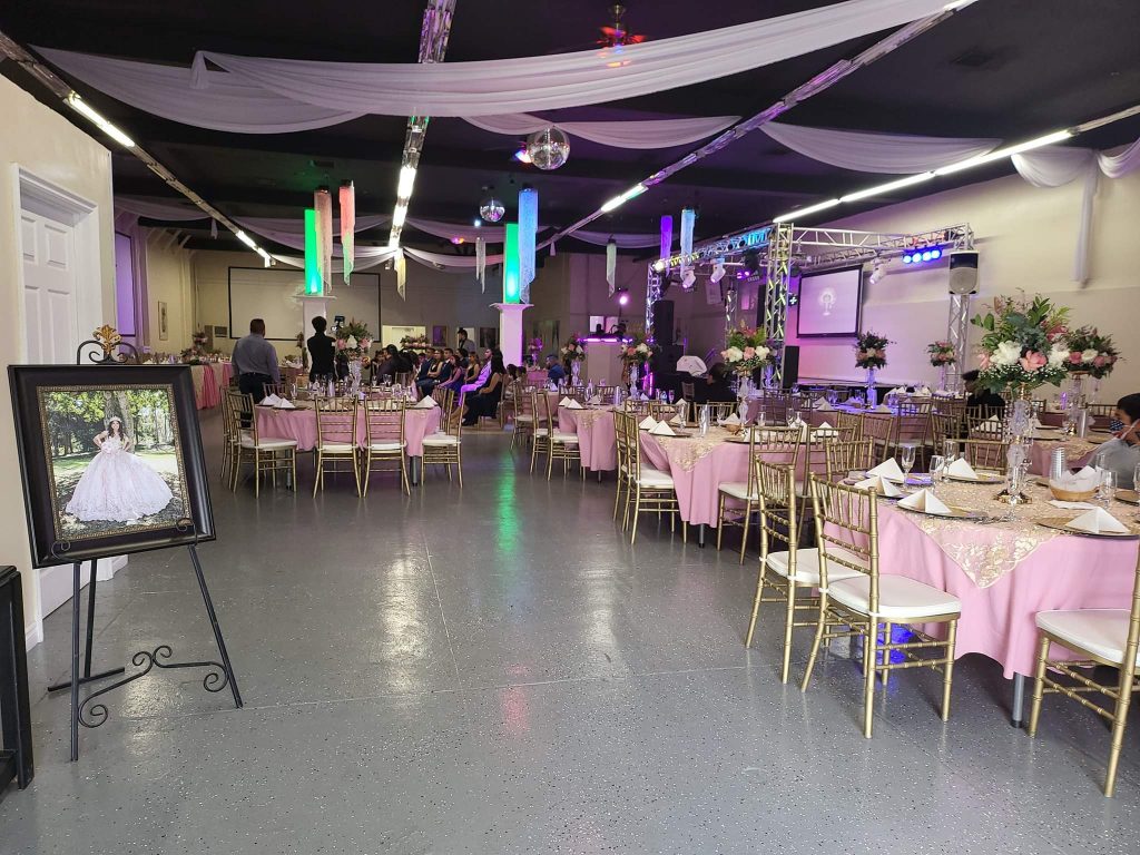 Elegant blue & gold reception setup